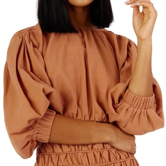 GIRL AND THE SUN EMORY QUARTER LENGTH PUFF SLEEVE CROP TOP - Picture 2 of 13